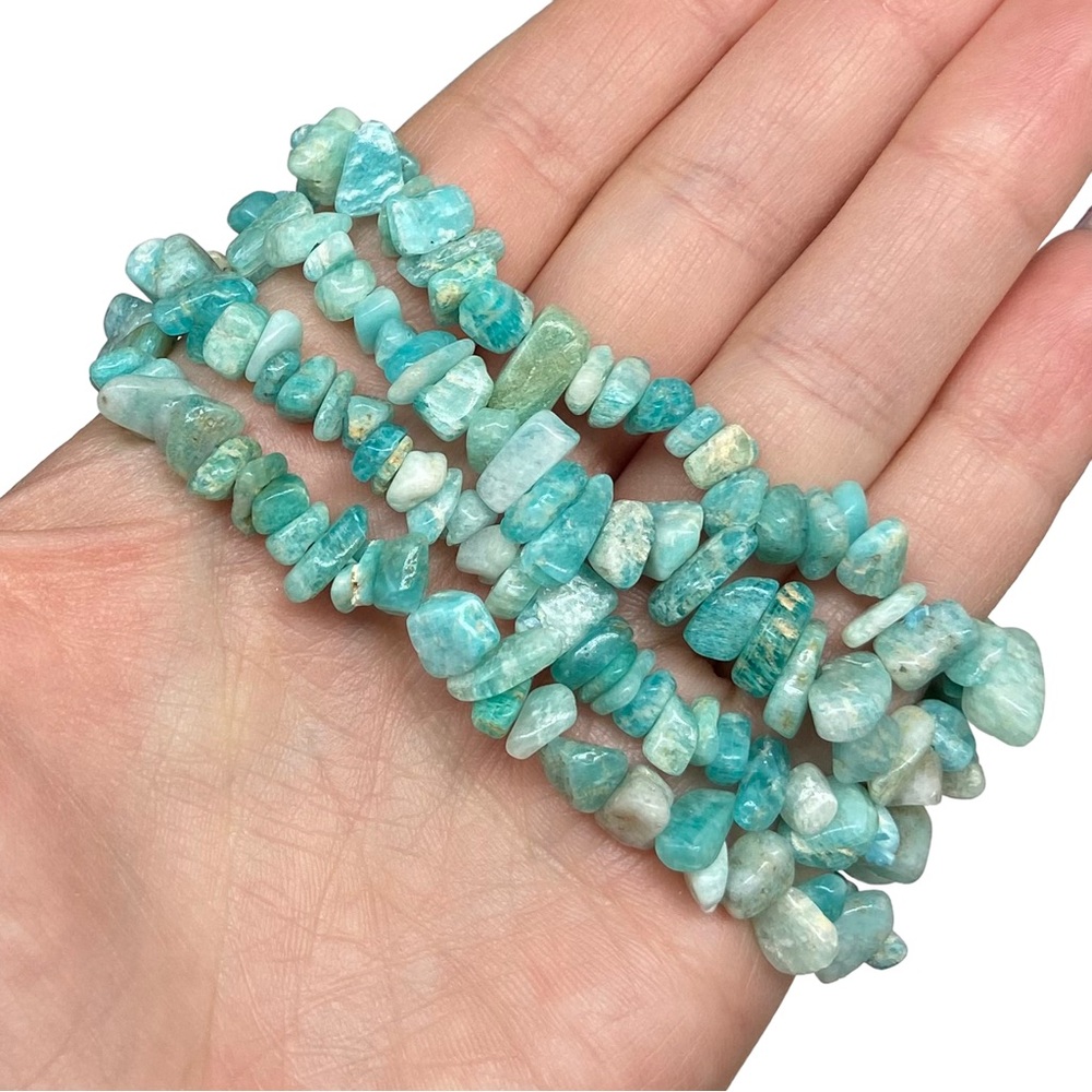 Amazonite Gemstone Chips Beaded Stretch Bracelet Stone Boho Beads Blue Crystal - Picture 2 of 4
